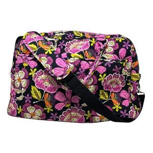 Vera Bradley Weekender Bag Travel Duffel Carry On Floral Pirouette Pink Black